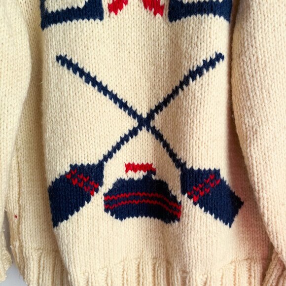 Vintage 60s hand-knit Chunky Curling Cardigan Sweater Wool L - Picture 3 of 7